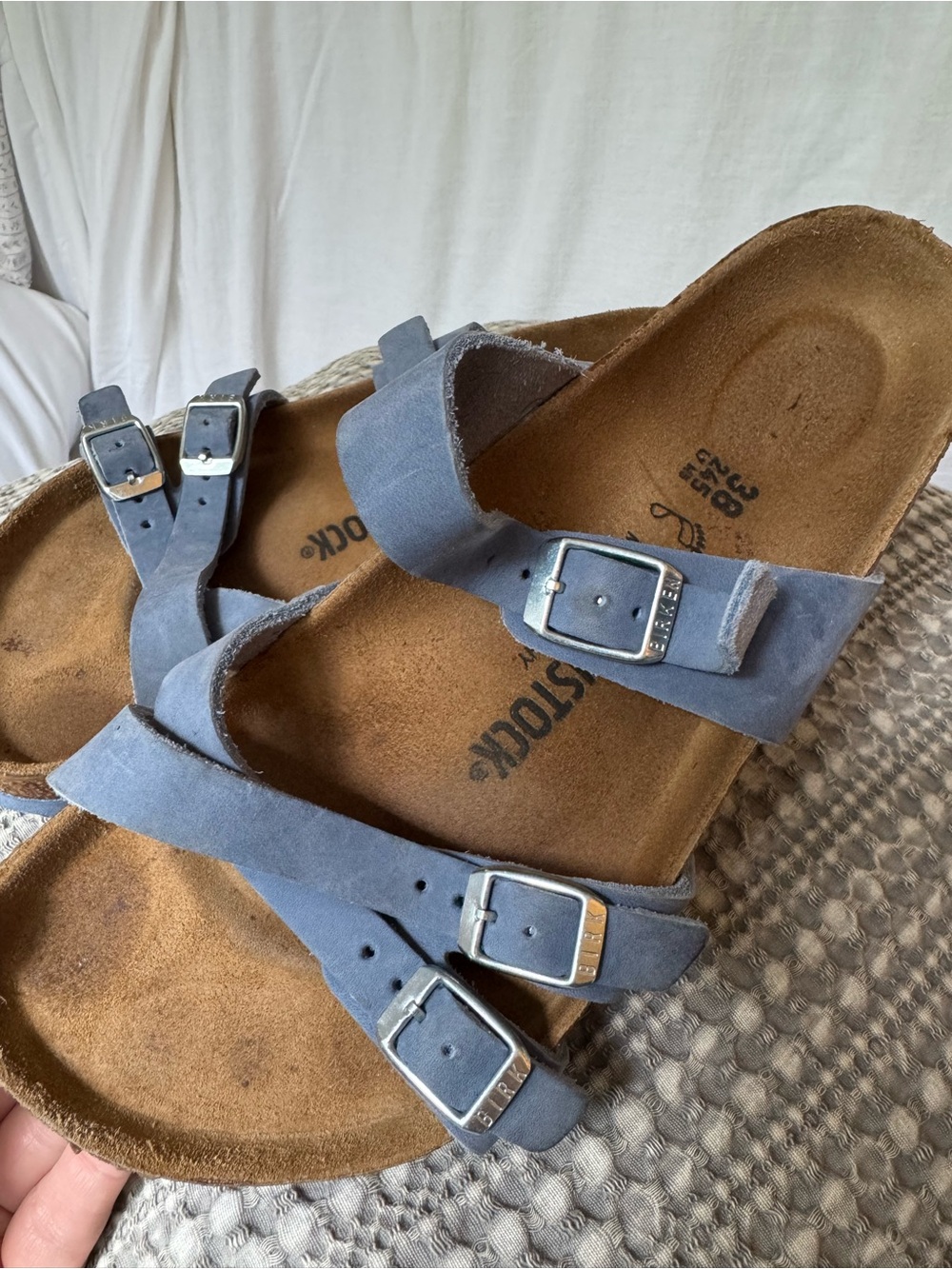Birkenstock Light Blue Suede Triple-Buckle Sandals - Picture 2 of 4